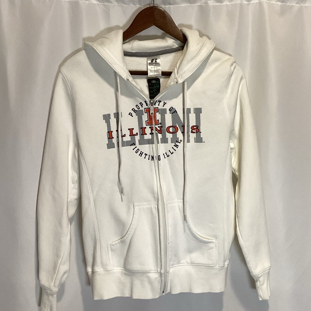 1290. Russell Athletic Fighting Illini Zip-Up Hooded Sweatshirt GUC Medium